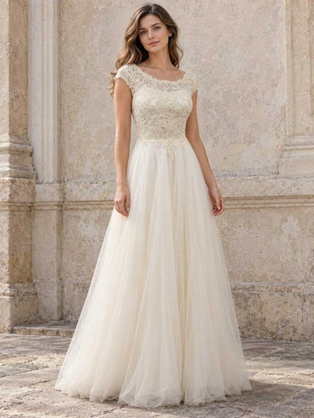 NWT Size 2 Vintage Style Light Champagne Lace Wedding Dress